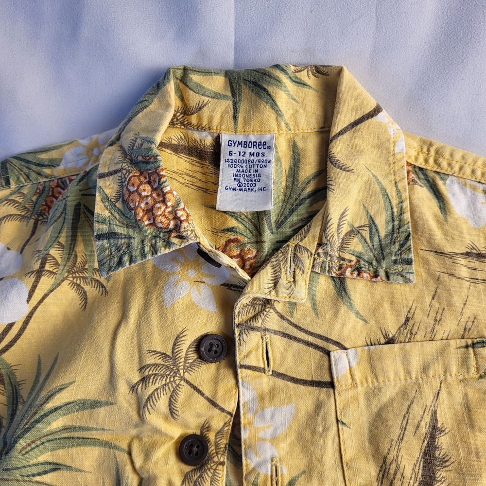 Vtg Gymboree Boys 6-12 Month Island Pineapple Tropical Yellow Hawaiian Shirt Y2K